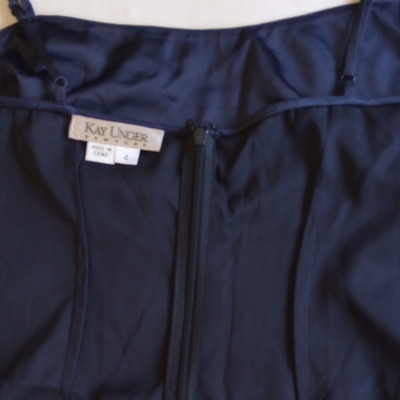 Kay Unger Sequined Lace Cap Sleeve Flounce Dress With Satin Slip 4 Navy - Picture 9 of 12